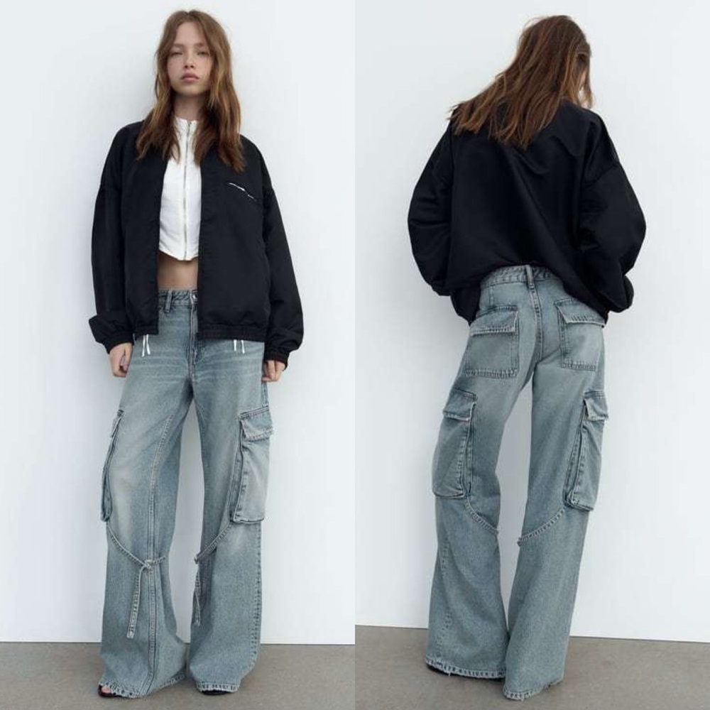 Zara Cargo Wide Leg FLARE Jeans Size 5 NEW